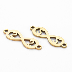 Golden Ion Plating(IP) 201 Stainless Steel Links Connectors, Cut, Infinity with Number 2, Golden, 7.5x23.5x1mm, Hole: 1.8mm