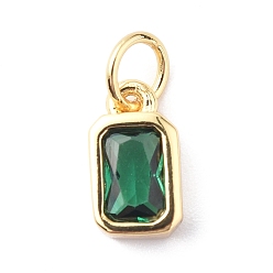 Green Glass Charms, with Real 18K Gold Plated Brass Findings and Jump Rings, Rectangle, Green, 10x5.5x3mm, Hole: 3.5mm