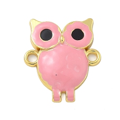 Бледно-Розовый Стойка покрытие латунь эмаль сова соединительные подвески, реальный 18 k позолоченный, долговечный, без кадмия и без свинца, розовый жемчуг, 22x19x3.5 мм, отверстие : 2 мм