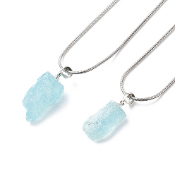 Aquamarine Natural Aquamarine Irregular Rough Nugget Pendant Necklace with 304 Stainless Steel Snake Chains, Gemstone Jewelry for Women, 17.83 inch(45.3cm)