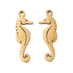 Golden 201 Stainless Steel Pendants, Sea Horse Charm, Golden, 21.3x7x0.9mm, Hole: 1.4mm