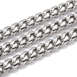 Stainless Steel Color 304 Stainless Steel Cuban Link Chain, Unwelded, with Spool, Stainless Steel Color, 12.5x10x5mm, 16.4 Feet(5m)/roll