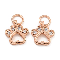 Розовое Золото Покрытие стойки латунь микропаве прозрачные кубические циркониевые подвески, без свинца и без кадмия, долговечное покрытие. отпечаток лапы, розовое золото , 10x10x2.5 мм, отверстие : 3.5 мм