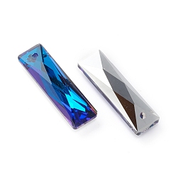 Бермудские Голубой Стеклянные подвески, граненые, прямоугольные, Бермуды синий, 25x7x5 мм, отверстие : 1.4 мм