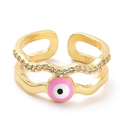 Бледно-Розовый Эмалевое кольцо-манжета сглаза с прозрачным кубическим цирконием, украшения из латуни с покрытием из светлого золота для женщин, без кадмия и без свинца, розовый жемчуг, размер США 7 3/4 (17.9 мм)