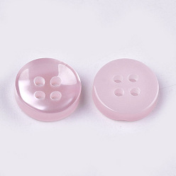 Pink Resin Buttons, 4-Hole, Flat Round, Pink, 11.5x3mm, Hole: 1.6mm, about 1000pcs/bag