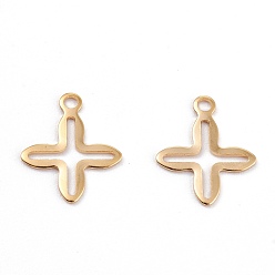 Real 18K Gold Plated 201 Stainless Steel Tiny Cross Charms, Hollow, Real 18k Gold Plated, 13x11x0.5mm, Hole: 1.4mm