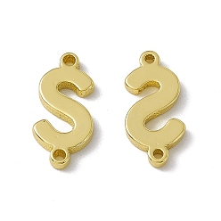 Letter S Rack Plating Brass Connector Charms, Real 18K Gold Plated, Long-Lasting Plated, Cadmium Free & Nickel Free & Lead Free, Letter Links, Letter.S, 14x6.5x1.5mm, Hole: 1mm