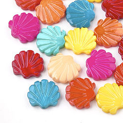 Mixed Color Freshwater Shell Beads, Spray Painted, Scallop Shell Shape, Mixed Color, 11.5~12x12.5~13x2~3mm, Hole: 0.8mm