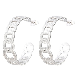 Stainless Steel Color 304 Stainless Steel Oval Stud Earrings for Women, Half Hoop Earrings, Stainless Steel Color, 34x10mm