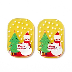 Gold Christmas Translucent Printed Acrylic Pendants, Rectangle Octagon with Santa Claus & Tree, Gold, 39x26x2.5mm, Hole: 1.5mm