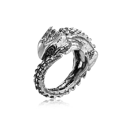 Other Animal Antique Silver Alloy Open Cuff Rings, Lizard, Wide: 20~45mm