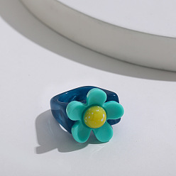 Blue A17-1-5-3 Vintage Resin Ring with Acrylic Inlaid Gemstone - Cute and Playful Design.