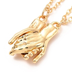 Golden Rack Plating Alloy Hand Pendant Necklaces Sets, Magnetic Couples Necklaces, with Brass Cable Chain, Golden, 22.04 inch(56cm), 2pcs/set