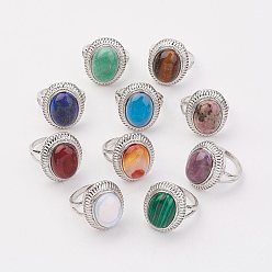 Mixed Stone Natural & Synthetic Mixed Stone Finger Rings, with Brass Ring Finding, Platinum, Oval, Size 8, 18mm