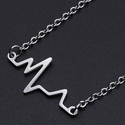 Stainless Steel Color 201 Stainless Steel Pendant Necklaces, with Cable Chains and Lobster Claw Clasps, Heartbeat, Stainless Steel Color, 17.51 inch(44.5cm), 2mm