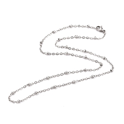 Stainless Steel Color 304 Stainless Steel Cable Chain Necklaces, with Ball Beads and Lobster Claw Clasps, Stainless Steel Color, 17.9 inch(45.5cm), 3mm