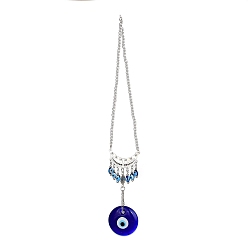 Moon Evil Eye Alloy Lampwork Pendant Decorations, with Glass and Resin Beads, for Home Window Decoration, Moon, 500mm, pendant: 145x53x7.5mm