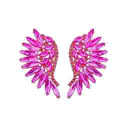Violet Sparkling Rhinestone Wings Stud Earrings, Golden Alloy Jewelry for Women, Violet, 55x29mm