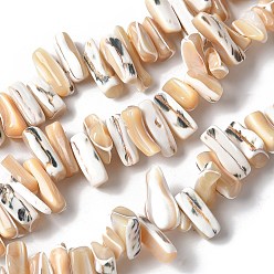 BurlyWood Hebras de cuentas de concha de trochus naturales teñidas, pepitas, burlywood, 9~21x5~7x6~8 mm, agujero: 1.2 mm, sobre 54~67 unidades / cadena, 14.76~15.24 pulgada (37.5~38.7 cm)