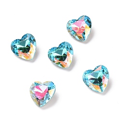 Light Aquamarine AB Стеклянные кабошоны со стразами в стиле AB, задние и задние, сердце, светлый аквамарин ab, 10x10x5.5 мм