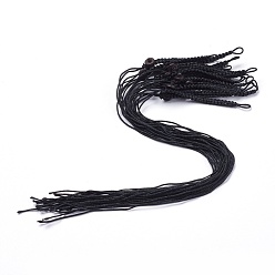 Black Polyester Nylon Mobile Phone Making Cord Loops, with Coconut Beads, Black, 310~330x7x6~6.5mm, Hole: 3.5~4.5mm