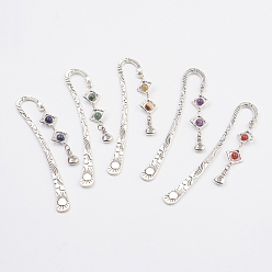 Alloy Tibetan Style Bookmarks, with Natural Gemstone Beads, Tibetan Style Alloy Bead Frame and Iron Findings, 123x4~11mm