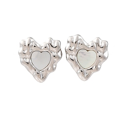 Нержавеющая Сталь Цвет 304 серьги-гвоздики из натуральной белой ракушки из нержавеющей стали, сердце прелести, цвет нержавеющей стали, 18.5x18 мм
