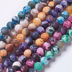 Mixed Color Natural Agate Bead Strands, Dyed & Heated, Frosted, Round, Mixed Color, 8mm, Hole: 1mm, about 48pcs/strand, 14.96 inch(38cm)