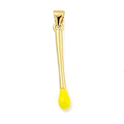 Jaune Vrais pendentifs en laiton plaqué or 18 k, avec l'émail, charme de bâton, jaune, 29x3.5mm, Trou: 3.5mm