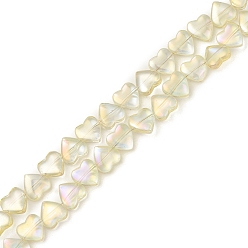 Светлый Золото-желтый Гальванизируйте прозрачное стекло бисер нитей, с полным покрытием цвета радуги, сердце, светлый золотарник желтый, 10x10x4.5 мм, отверстие : 0.8 мм, около 65 шт / нитка, 24.41 дюйм (62 см)