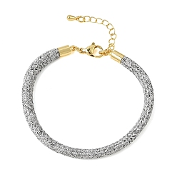 Light Grey Braided Round Polyester Cord Bracelet Makings, with Brass Findings and 202 Stainless Steel Lobster Claw Clasps, Golden, Light Grey, 7.28 inch(18.5cm)