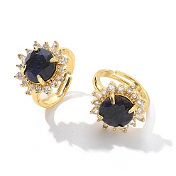 Содалитовое Кольца из подсолнечника натуральный содалит, Кольца-манжеты из латуни золотистого тона со стразами, стойки покрытие, долговечный, без свинца и без кадмия, подсолнечника: 19x19 мм, внутренний диаметр: 17 мм