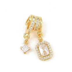 Прозрачный Латунные микро проложить кубического циркония подвески, долговечный, стойки покрытие, без кадмия и без свинца, прямоугольник с подвесками в виде ромбов, реальный 18 k позолоченный, прозрачные, 22.5 мм, отверстие : 3.5 мм