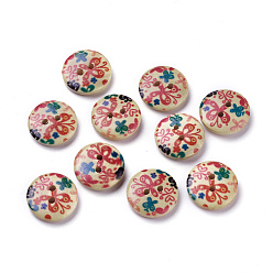 Colorful Lovely 2-hole Basic Sewing Button, Wooden Buttons, Colorful, about 15mm in diameter, 100pcs/bag