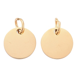 Golden 201 Stainless Steel Pendants, Manual Polishing, Flat Round, Stamping Blank Tag, Golden, 10x1mm, Hole: 3.5mm