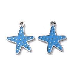 Stainless Steel Color 304 Stainless Steel Pendants, with Enamel, Starfish Charm, Stainless Steel Color, 16x13x1.5mm, Hole: 1.5mm