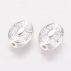 Silver Tibetan Style Alloy Beads, Oval, Lead Free & Cadmium Free, Silver, 11x9x4mm, Hole: 2mm