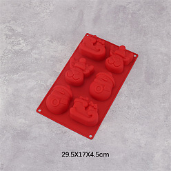 Red Christmas Theme Food Grade Silicone Molds, Cake Pan Molds for Baking, Biscuit, Chocolate, Soap Molds, Snowman & Reindeer/Stag & Sled, Red, 295x170x45mm