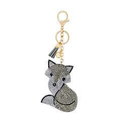 Ash Cute Cartoon Fox Keychain with Diamond and Tassel for Bag Accessories