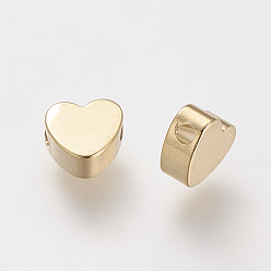 Real 18K Gold Plated Brass Beads, Nickel Free, Real 18K Gold Plated, Heart, Real 18K Gold Plated, 6x3mm, Hole: 1mm