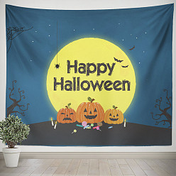 Steel Blue Halloween Theme Pumpkin Pattern Polyester Wall Hanging Tapestry, for Bedroom Living Room Decoration, Rectangle, Steel Blue, 1300x1500mm