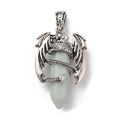 Flower Amazonite Natural Flower Amazonite Pointed Pendants, Faceted Bullet Charms, with Rack Plating Platinum Tone Alloy Dragon Findings, Cadmium Free & Lead Free, 39~41x24~25x13~14mm, Hole: 4x8mm