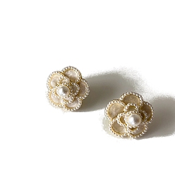 Fleur Boucles d'oreilles en alliage d'émail pour femmes, avec perles d'imitation et épingle en argent sterling, fleur, 925mm