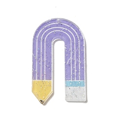Lilac Acrylic Pendants, with Glitter Powder, Pencil, Lilac, 52.5x30x2mm, Hole: 1.8mm