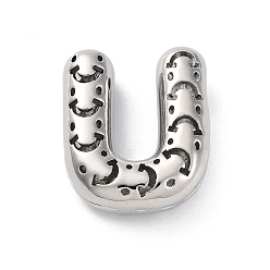 Letter U Латунные подвески, стойки покрытие, долговечный, без кадмия и без свинца, подвески с полыми буквами, Буква U, 22x18.5x7 мм, отверстие : 4.7x3 мм