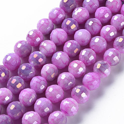 Orchid Opaque Baking Painted Glass Beads Strands, Faceted, Round, Orchid, 10x9.5mm, Hole: 1.2mm, about 45pcs/strand, 14.96''(38cm)