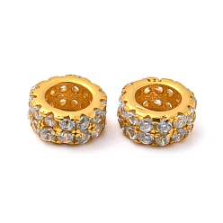 Real 18K Gold Plated 925 Sterling Silver Spacer Beads, with Cubic Zirconia, Column, Real 18K Gold Plated, 5.5x2.6mm, Hole: 3.3mm