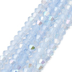 Light Steel Blue Baking Painted Glass Beads Strands, Imitation Opalite, Faceted, AB Color Plated, Bicone, Light Steel Blue, 4.5x4mm, Hole: 0.8mm, about 88~89pcs/strand, 13.11''(33.3cm)
