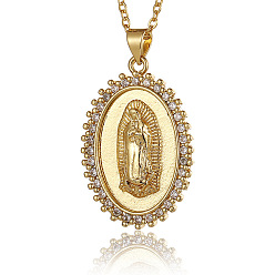 D338-A Copper Inlaid Zirconia Virgin Mary Pendant Necklace for Women's Religious Jewelry